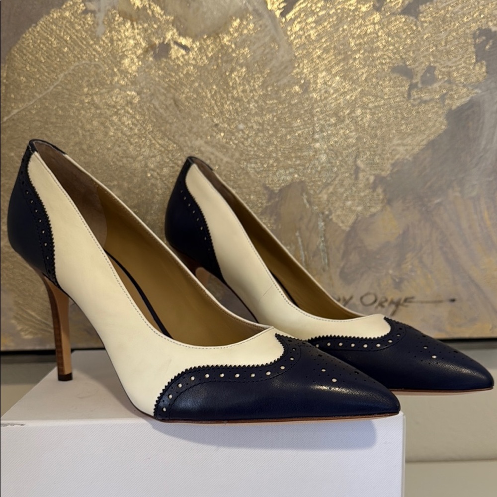 Ralph Lauren Blue and Cream Heels NIB